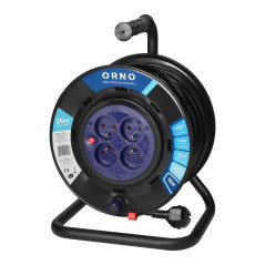 Förlängningssladd, 4 uttag 2P+Z, kabel PVC H05VV-F 3x1,5mm², längd 25m, fasta uttag, termiskt skydd, skydd mot överbelastning.