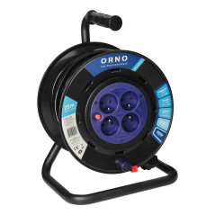 Förlängningssladd, 4 uttag 2P+Z, kabel PVC H05VV-F 3x1,5mm², längd 25m, fasta uttag, termiskt skydd, skydd mot överbelastning.