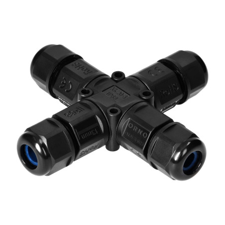 Kabelanslutningskontakt, fyrfaldig X-typ fördelare med snabbkoppling, IP68, 3x4mm2, 400V/16A