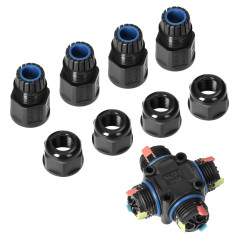 Kabelanslutningskontakt, fyrfaldig X-typ fördelare med snabbkoppling, IP68, 3x4mm2, 400V/16A | HandlaSmidigt.se