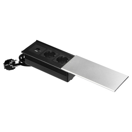 Möbeluttag med skjutbar lock, 2x2P+Z (Schuko), USB A+C, silver | HandlaSmidigt.se