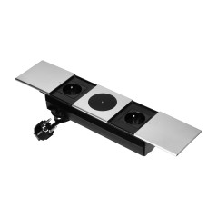 Möbeluttag med skjutbar lock, 2x2P+Z (fransk), trådlös laddare, silver | HandlaSmidigt.se