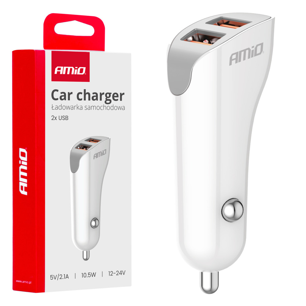 Bil laddare 2x USB-A 2.1A amio-03874