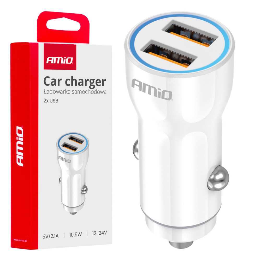 Bil laddare 2x USB-A amio-03879