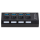 AK244B USB-hubb 3.0 med 4 portar svart/vit