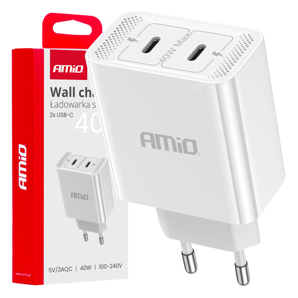 Nätadapter 230v 2x usb-c 40w amio-03892