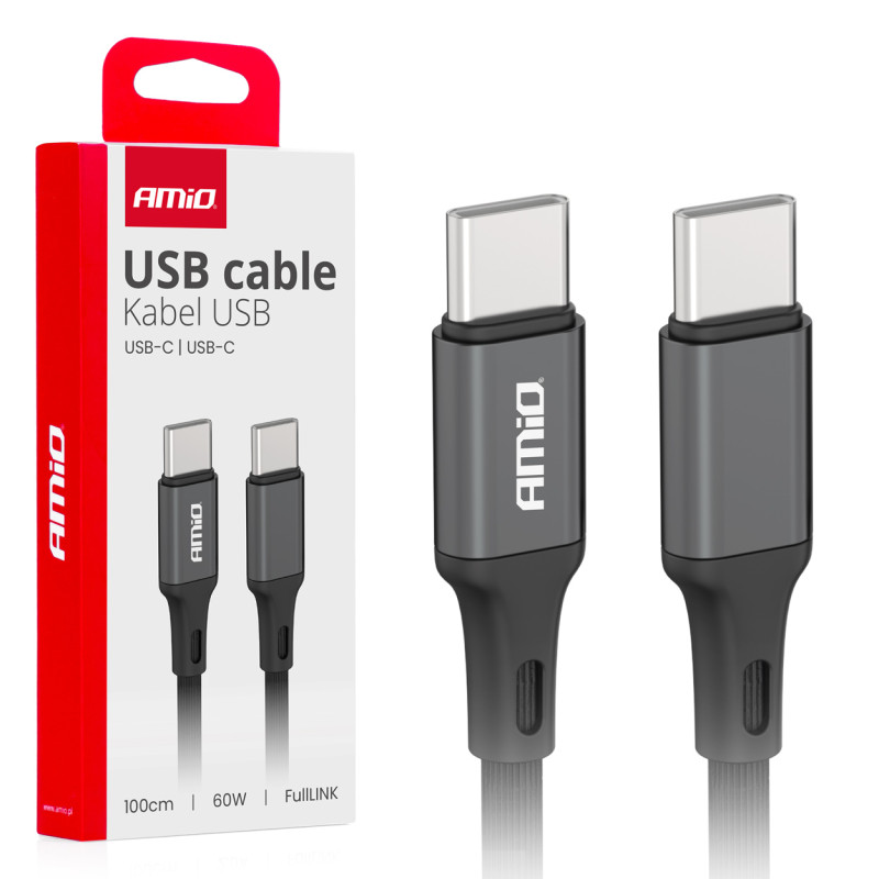 Kabel för laddning USB-C - USB-C 60W 100cm fulllink amio-03902