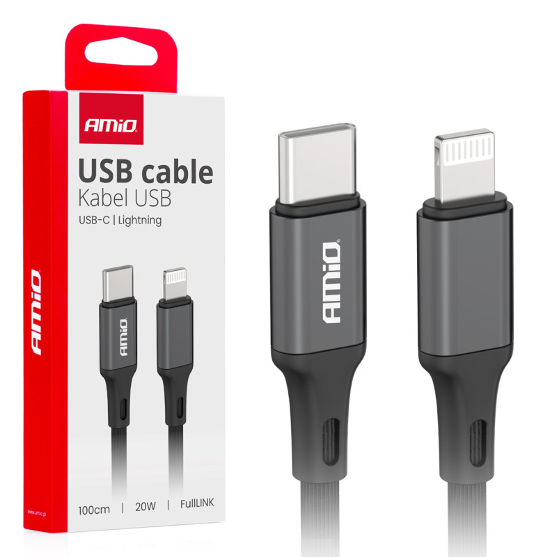 Kabel för laddning usb-c till lightning för iPhone PD 20W 100cm fulllink amio-03904