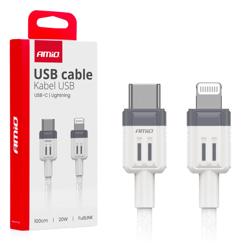 Kabel för laddning USB-C till iPhone Lightning Fulllink 20W 100cm amio-03910
