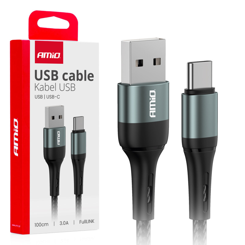 Kabel för laddning usb-a - usb-c 3a 100cm fulllink amio-03911