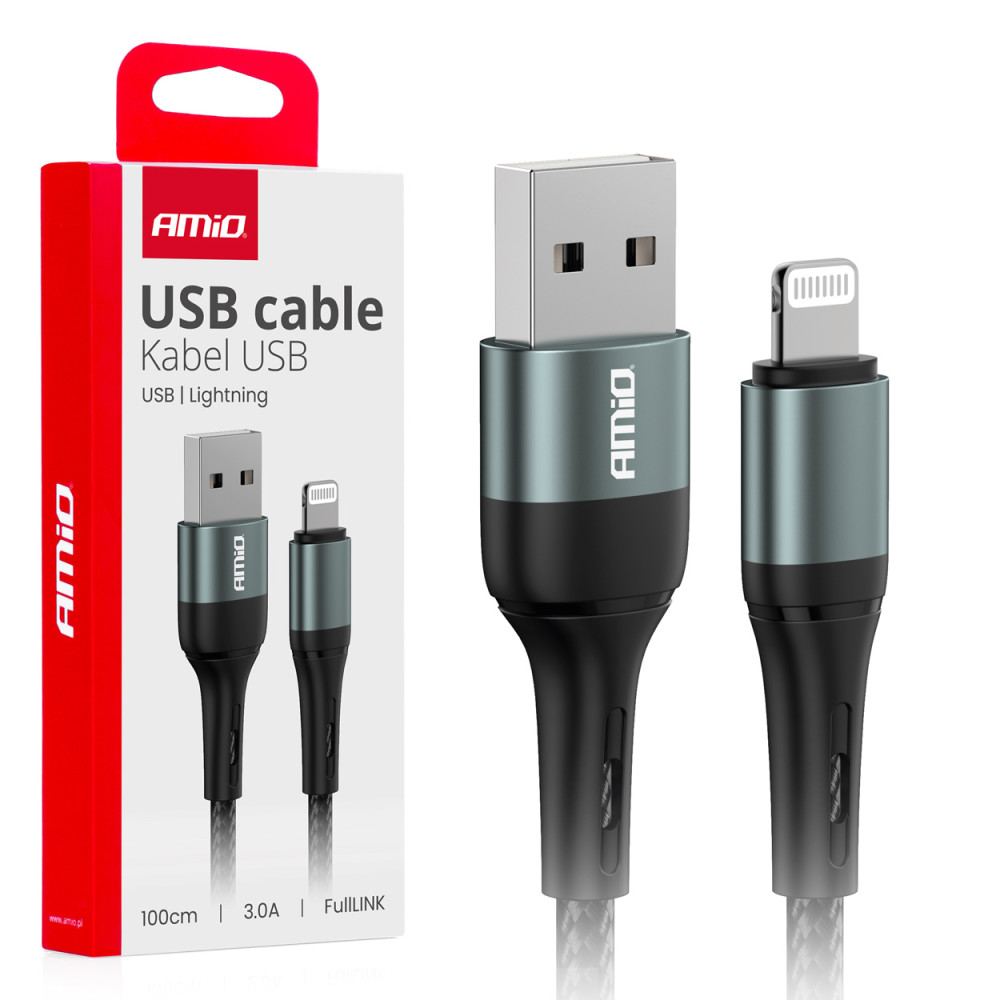 Kabel do ładowania usb-a - lightning iphone 3a 100cm fulllink amio-03913
