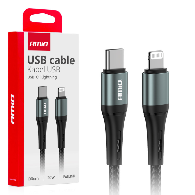 Kabel för laddning usb-c - iphone lightning 20w 100cm amio-03916