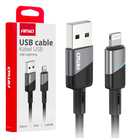Kabel för laddning USB-A till Lightning för iPhone 3A 100cm fulllink amio-03925