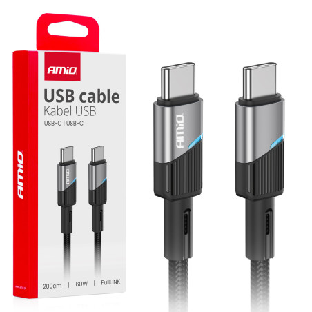 Kabel för laddning usb-c - usb-c 60w 200cm fulllink amio-03927