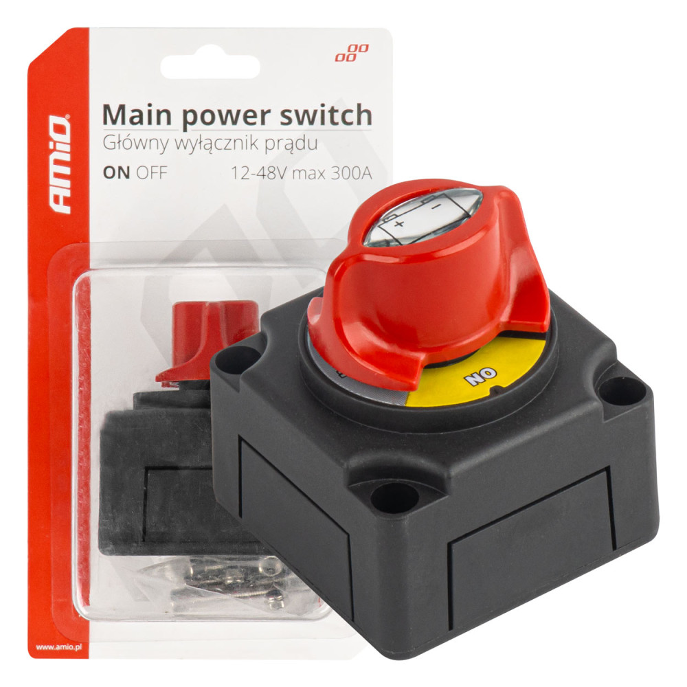 Brytare för strömbrytare, spak för 12V - 48V batteriavstängning, max 300A amio-03838
