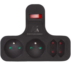 Eluttag Maclean, Fyrsteg med strömbrytare, stabiliseringsfot, Typ E, 2x2,5A, 2x16A, MCE224 E/B