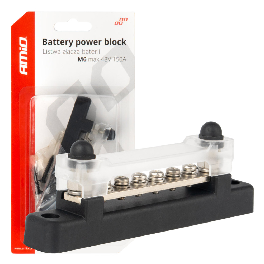 Block för negativ massa, bussbar m6 12v - 48v 150a amio-03809