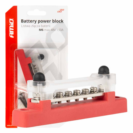 Fördelningsblock för plusmassa, busbar m6 12v - 48v 150a amio-03810