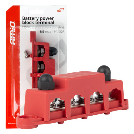 Blockskiljare för plusmassan, bussbar m10 12v - 48v 250a amio-03812