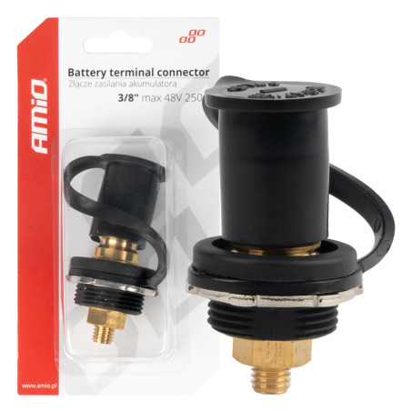 Anslutning för batteriström, svart minus med plugg 3/8 M10 12V 24V 48V 250A AMIO-03813.