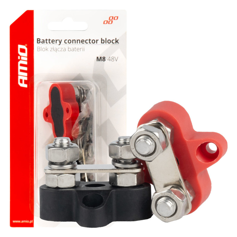 Blockavdelare för batterianslutningar dubbel busbaruppsättning max 48v m8 amio-03806