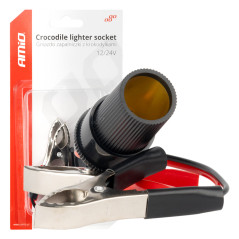 Adapter krokodilklämmor till 12v 24v tändaruttag 15cm amio-03803