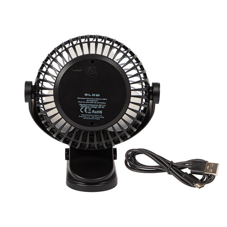 44-505- Skrivbordsfläkt med klämma 15 cm usb+batteri svart