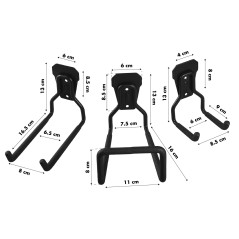 Väggfäste för garage Maclean, för däck, trädgårdsredskap, stege, slangar, cyklar, stål, maxbelastning 35 kg, MC-440.