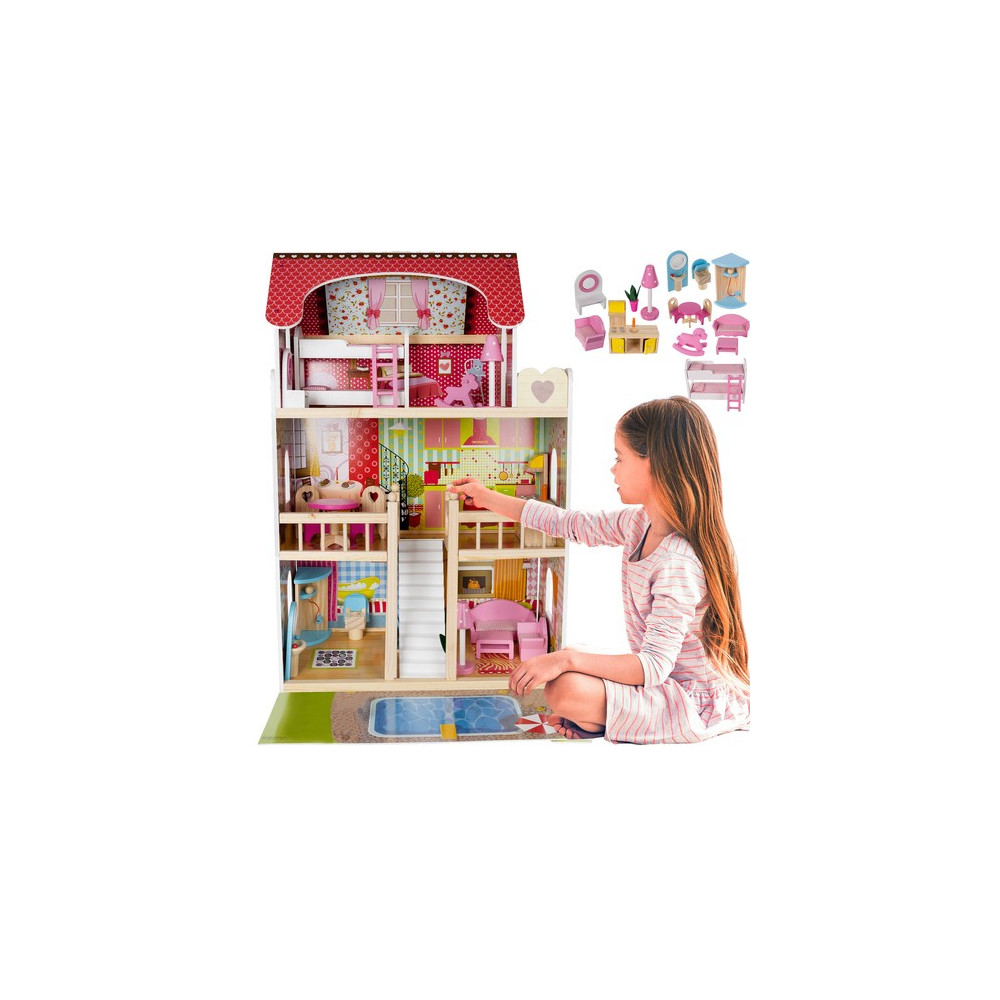 Domek drewniany dla lalek - willa z basenem D11251
