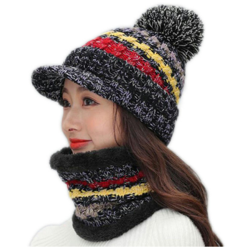 BQ52G Damset mössa och halsduk svart