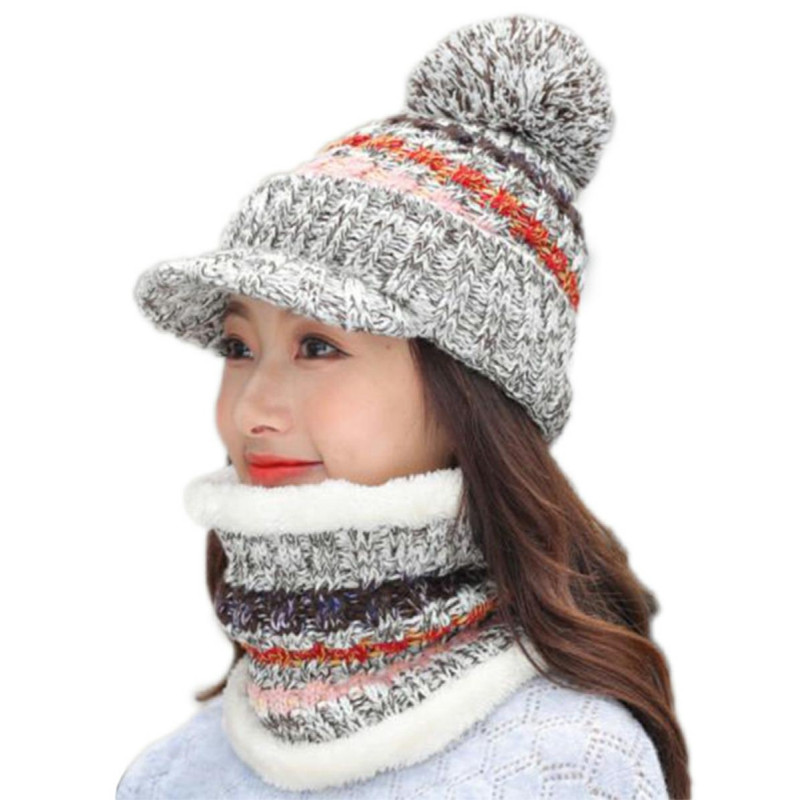 BQ52H Damset mössa och halsduk i grått