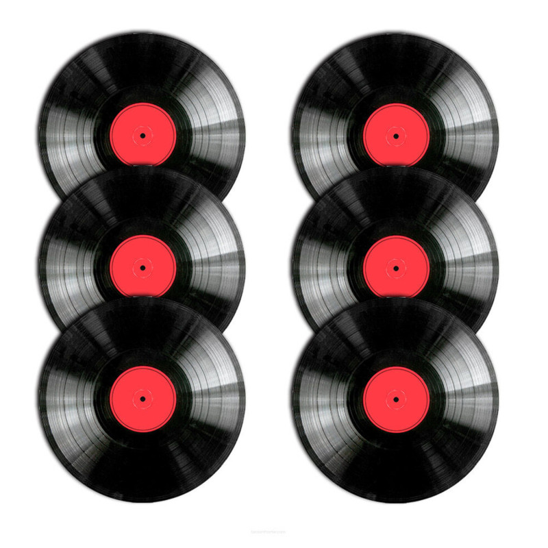 Set med sex runda vinylbordsunderlägg.