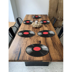Set med sex runda vinylbordsunderlägg.