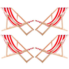 Set med 4 solstolar, röda band, monterade, trälook