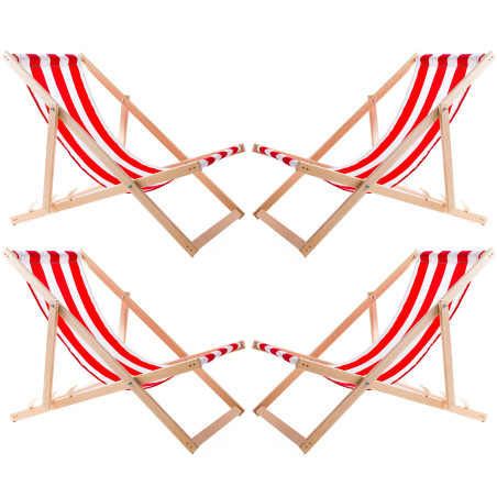 Set med 4 solstolar, röda band, monterade, trälook