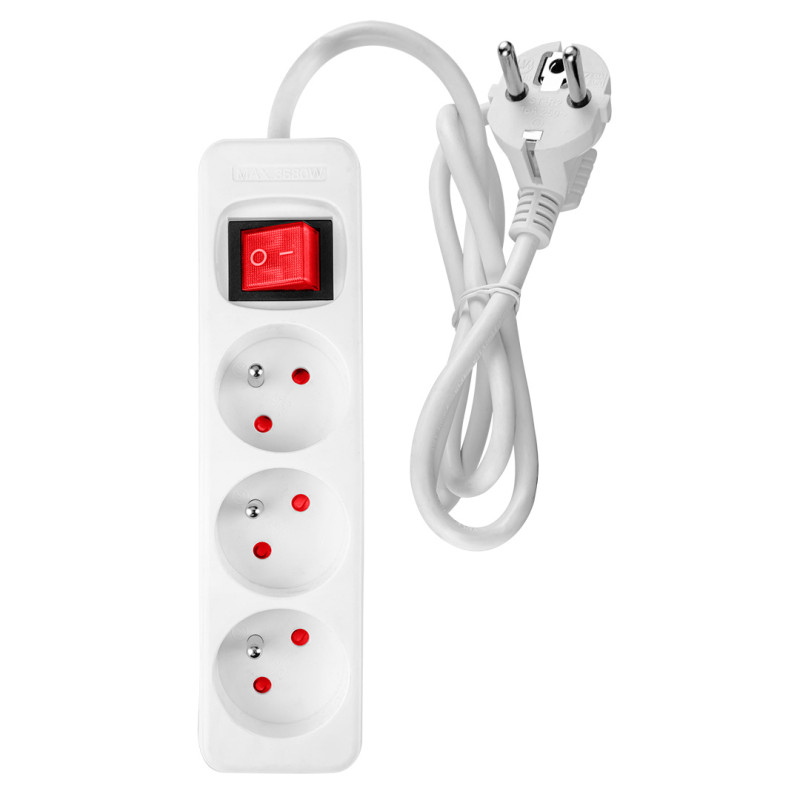 Förlängningssladd 1,5m, 3x1,5mm2, 3G, vit, ON/OFF