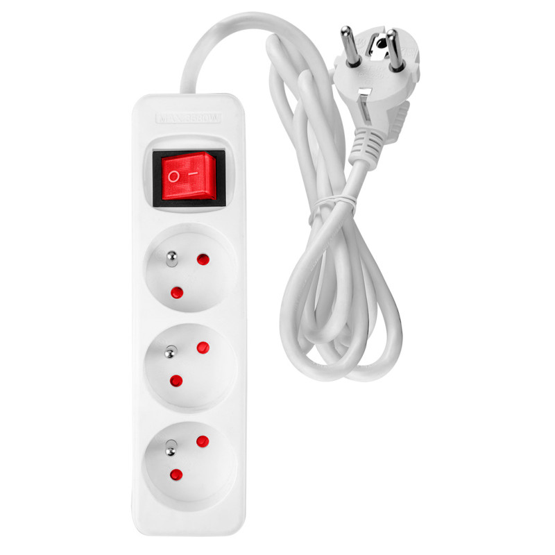 Förlängningssladd 3m, 3x1.5mm2, 3G, vit, ON/OFF