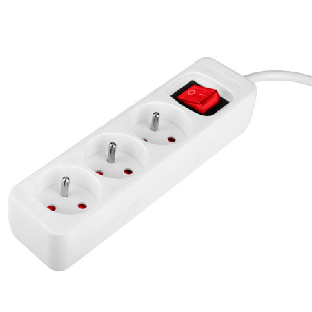 Förlängningssladd 3m, 3x1.5mm2, 3G, vit, ON/OFF