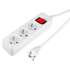 Förlängningssladd 3m, 3x1.5mm2, 3G, vit, ON/OFF