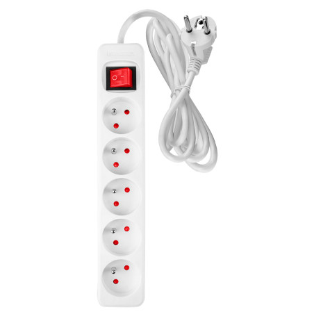 Förlängningssladd 5m, 3x1.5mm2, 5G, vit, ON/OFF