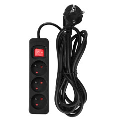 Förlängningssladd 3m, 3x1.5mm2, 3G, svart, ON/OFF