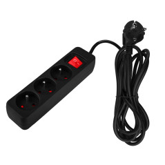 Förlängningssladd 3m, 3x1.5mm2, 3G, svart, ON/OFF