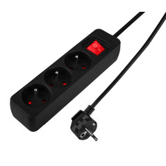 Förlängningssladd 3m, 3x1.5mm2, 3G, svart, ON/OFF