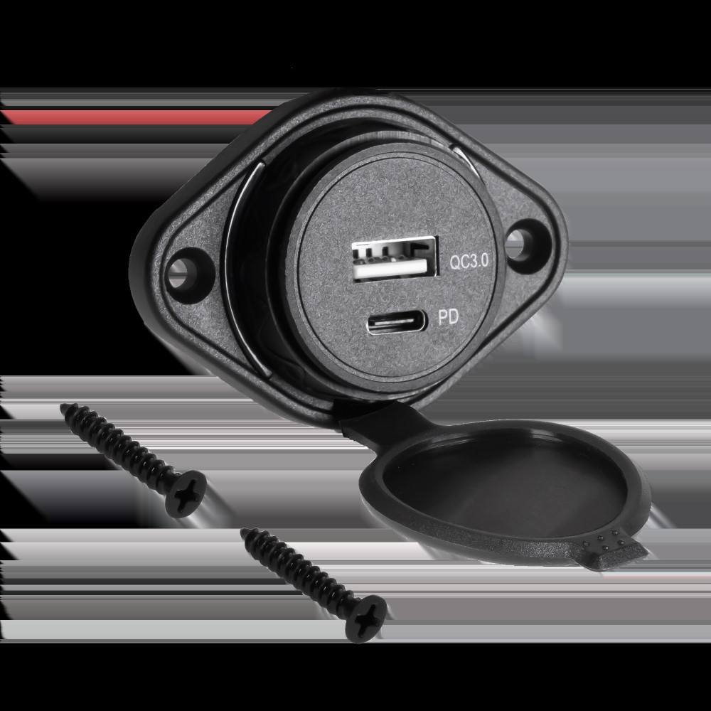Ładowarka samochodowa USB+USB typu C z funckją Quick Charge i Power Delivery Ładowarka samochodowa USB+USB typu C z funckją Quick Charge i Power Delivery