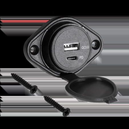 Biladdare för bil med USB+USB typ C med Quick Charge och Power Delivery-funktion