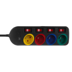 Strömförsörjningslist Maclean, förlängningssladd med 4 uttag + USB A / C, med strömbrytare, 250VAC/10A, 1,5m, svart, MCE508 B…