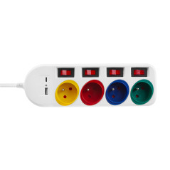 Strömförsörjningslist Maclean, förlängningssladd med 4 uttag + USB A / C, med strömbrytare, 250VAC/10A, 1,5m, vit, MCE508 W. |…