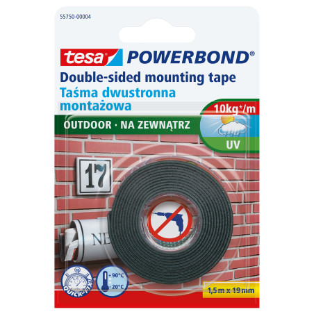 Powerbond monteringstejp för utomhusbruk 1,5m:19mm (upp till 1kg per 10cm)