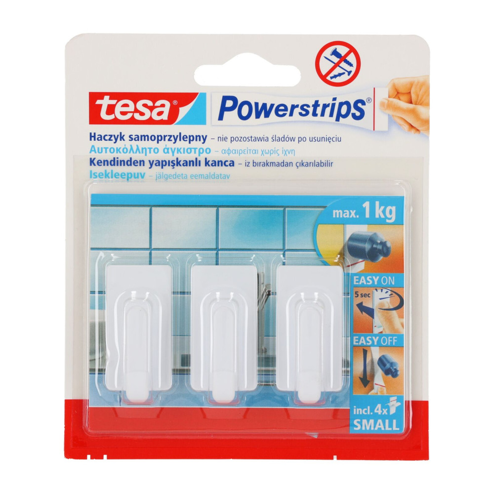 Krokar med självhäftande Powerstrips, 3 stycken, rektangulära, små, vita. Krokar med självhäftande Powerstrips, 3 stycken, rektangulära, små, vita.