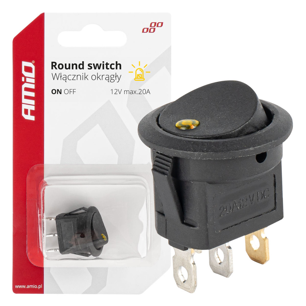 Strömbrytare omkopplare knapp rund 12v 20a på av belysning gul amio-03962 Strömbrytare omkopplare knapp rund 12v 20a på av belysning gul amio-03962